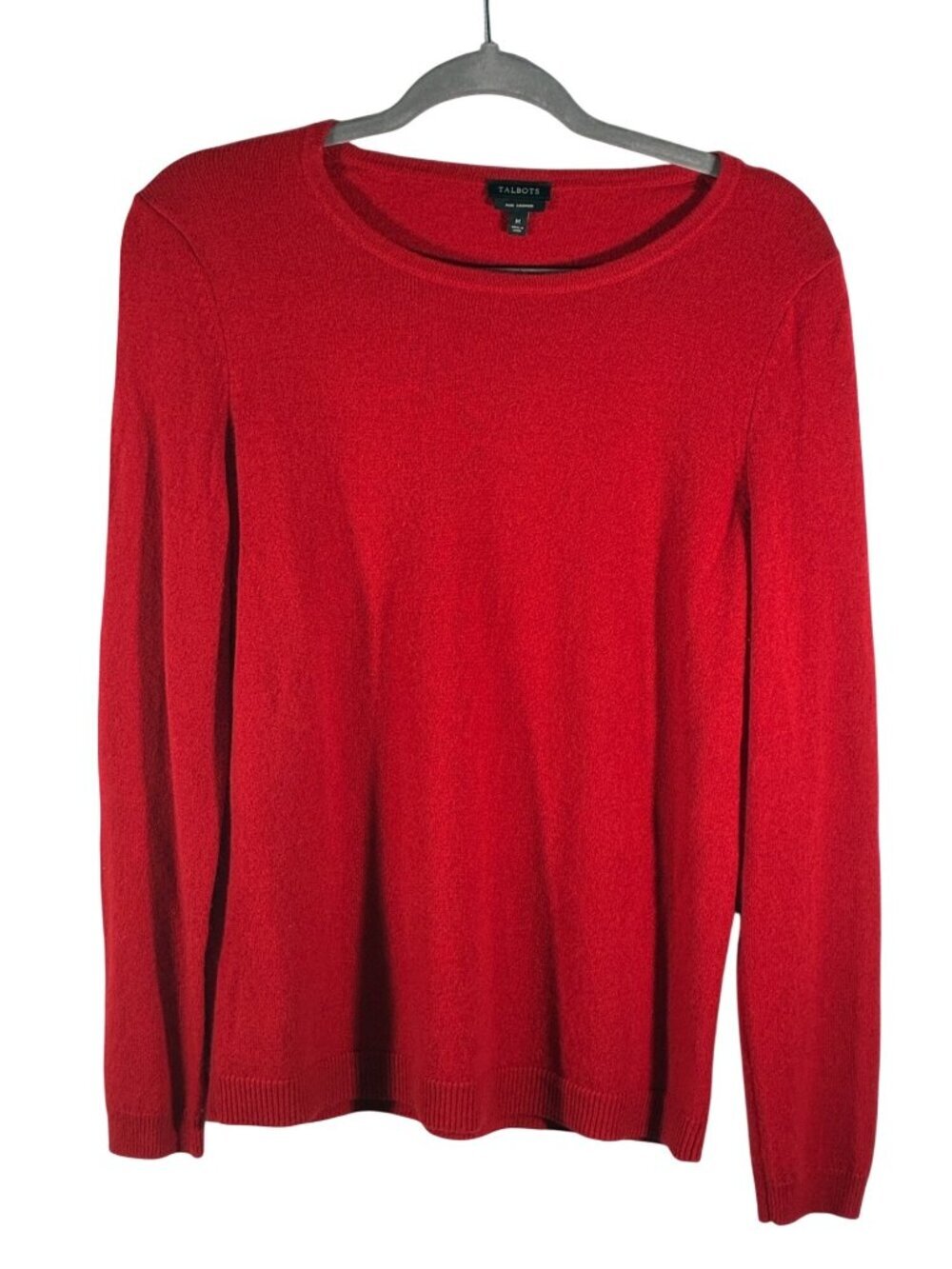 Talbots Pure Cashmere Red Sweater Womens M Crew Neck Long Sleeve